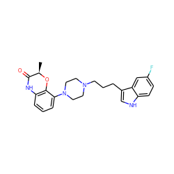 C[C@H]1Oc2c(cccc2N2CCN(CCCc3c[nH]c4ccc(F)cc34)CC2)NC1=O ZINC000011689014