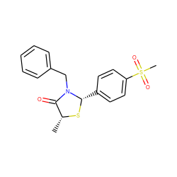 C[C@H]1S[C@@H](c2ccc(S(C)(=O)=O)cc2)N(Cc2ccccc2)C1=O ZINC000098084297