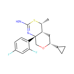 C[C@H]1SC(N)=N[C@@]2(c3ccc(F)cc3F)CO[C@@H](C3CC3)C[C@@H]12 ZINC000209346131