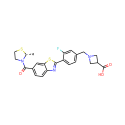 C[C@H]1SCCN1C(=O)c1ccc2nc(-c3ccc(CN4CC(C(=O)O)C4)cc3F)sc2c1 ZINC000073161634