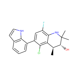 C[C@H]1c2c(Cl)c(-c3cccc4cc[nH]c34)cc(F)c2NC(C)(C)[C@@H]1O ZINC000066098030