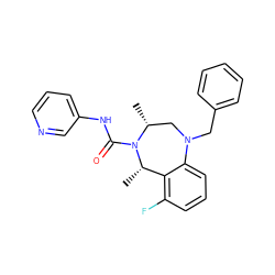 C[C@H]1c2c(F)cccc2N(Cc2ccccc2)C[C@@H](C)N1C(=O)Nc1cccnc1 ZINC001772653488