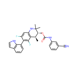 C[C@H]1c2c(cc(F)c(-c3cccc4cc[nH]c34)c2F)NC(C)(C)[C@@H]1OC(=O)Nc1cccc(C#N)c1 ZINC000066078262