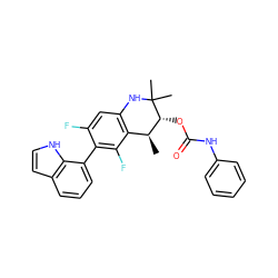 C[C@H]1c2c(cc(F)c(-c3cccc4cc[nH]c34)c2F)NC(C)(C)[C@@H]1OC(=O)Nc1ccccc1 ZINC000066076519