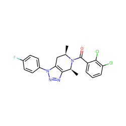 C[C@H]1c2nnn(-c3ccc(F)cc3)c2C[C@@H](C)N1C(=O)c1cccc(Cl)c1Cl ZINC000218497329