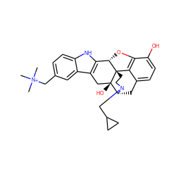 C[N+](C)(C)Cc1ccc2[nH]c3c(c2c1)C[C@@]1(O)[C@H]2Cc4ccc(O)c5c4[C@@]1(CCN2CC1CC1)[C@H]3O5 ZINC000013809257