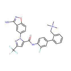 C[N+](C)(C)Cc1ccccc1-c1ccc(NC(=O)c2cc(C(F)(F)F)nn2-c2ccc3onc(N)c3c2)c(F)c1 ZINC000014951221