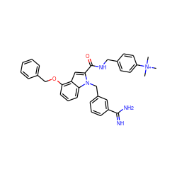 C[N+](C)(C)c1ccc(CNC(=O)c2cc3c(OCc4ccccc4)cccc3n2Cc2cccc(C(=N)N)c2)cc1 ZINC000026662294