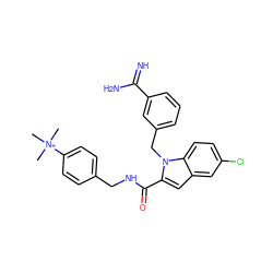 C[N+](C)(C)c1ccc(CNC(=O)c2cc3cc(Cl)ccc3n2Cc2cccc(C(=N)N)c2)cc1 ZINC000013474321