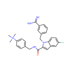 C[N+](C)(C)c1ccc(CNC(=O)c2cc3cc(F)ccc3n2Cc2cccc(C(=N)N)c2)cc1 ZINC000013474320