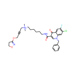 C[N+](C)(CC#CCOC1=NOCC1)CCCCCCNC(=O)c1cn(Cc2ccccc2)c2cc(Cl)c(F)cc2c1=O ZINC000299844604