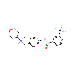 C[N+](C)(Cc1ccc(NC(=O)c2cccc(C(F)(F)F)c2)cc1)C1CCOCC1 ZINC000034804415