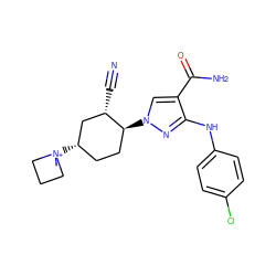 C[N+]1([C@H]2CC[C@H](n3cc(C(N)=O)c(Nc4ccc(Cl)cc4)n3)[C@@H](C#N)C2)CCC1 ZINC000221848073