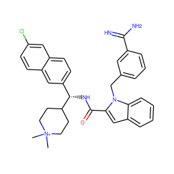 C[N+]1(C)CCC([C@@H](NC(=O)c2cc3ccccc3n2Cc2cccc(C(=N)N)c2)c2ccc3cc(Cl)ccc3c2)CC1 ZINC000026668365