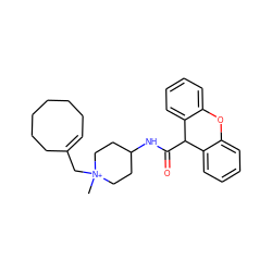 C[N+]1(CC2=CCCCCCC2)CCC(NC(=O)C2c3ccccc3Oc3ccccc32)CC1 ZINC000013862632