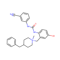 C[N+]1(Cc2cc(O)ccc2NC(=O)Nc2cccc(C#N)c2)CCC(Cc2ccccc2)CC1 ZINC000013475874