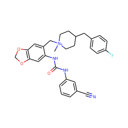 C[N+]1(Cc2cc3c(cc2NC(=O)Nc2cccc(C#N)c2)OCO3)CCC(Cc2ccc(F)cc2)CC1 ZINC000013475875