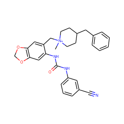 C[N+]1(Cc2cc3c(cc2NC(=O)Nc2cccc(C#N)c2)OCO3)CCC(Cc2ccccc2)CC1 ZINC000013475869