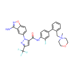 C[N+]1(Cc2ccccc2-c2ccc(NC(=O)c3cc(C(F)(F)F)nn3-c3ccc4onc(N)c4c3)c(F)c2)CCOCC1 ZINC000014951214