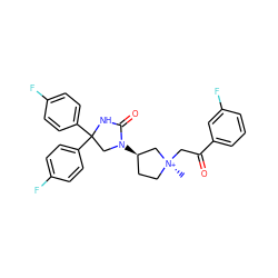 C[N@+]1(CC(=O)c2cccc(F)c2)CC[C@@H](N2CC(c3ccc(F)cc3)(c3ccc(F)cc3)NC2=O)C1 ZINC000253686567