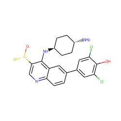 C[S@+]([O-])c1cnc2ccc(-c3cc(Cl)c(O)c(Cl)c3)cc2c1N[C@H]1CC[C@H](N)CC1 ZINC000473215413