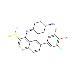 C[S@+]([O-])c1cnc2ccc(-c3cc(F)c(O)c(Cl)c3)cc2c1N[C@H]1CC[C@H](N)CC1 ZINC000473215478