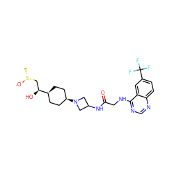 C[S@@+]([O-])C[C@H](O)[C@H]1CC[C@@H](N2CC(NC(=O)CNc3ncnc4ccc(C(F)(F)F)cc34)C2)CC1 ZINC000261189934