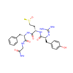C[S@@+]([O-])CC[C@H](NC(=O)[C@H](Cc1ccc(O)cc1)N=C(N)N)C(=O)N[C@@H](Cc1ccccc1)C(=O)NCC(N)=O ZINC000029333250