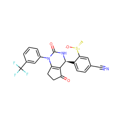 C[S@@+]([O-])c1cc(C#N)ccc1[C@@H]1NC(=O)N(c2cccc(C(F)(F)F)c2)C2=C1C(=O)CC2 ZINC000224574322