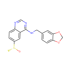 C[S@@+]([O-])c1ccc2ncnc(NCc3ccc4c(c3)OCO4)c2c1 ZINC000013737668