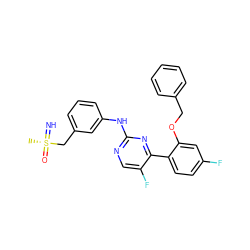 C[S@@](=N)(=O)Cc1cccc(Nc2ncc(F)c(-c3ccc(F)cc3OCc3ccccc3)n2)c1 ZINC000206891826