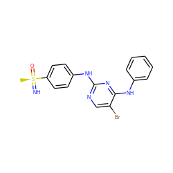 C[S@@](=N)(=O)c1ccc(Nc2ncc(Br)c(Nc3ccccc3)n2)cc1 ZINC000168819600