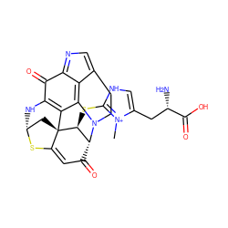 C[n+]1c(C[C@H](N)C(=O)O)c[nH]c1S[C@H]1[C@H]2C(=O)C=C3S[C@H]4C[C@]31C1=C(N4)C(=O)C3=NC=C4CCN2C1=C43 ZINC001772571141