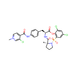 C[n+]1ccc(C(=O)Nc2ccc(C[C@H](NC(=O)[C@]3(C)CCCN3S(=O)(=O)c3cc(Cl)cc(Cl)c3)C(=O)O)cc2)c(Cl)c1 ZINC000029548441
