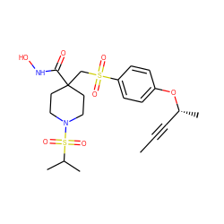 CC#C[C@@H](C)Oc1ccc(S(=O)(=O)CC2(C(=O)NO)CCN(S(=O)(=O)C(C)C)CC2)cc1 ZINC000028861991