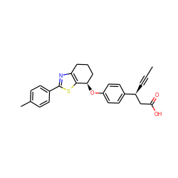 CC#C[C@@H](CC(=O)O)c1ccc(O[C@@H]2CCCc3nc(-c4ccc(C)cc4)sc32)cc1 ZINC000071334571