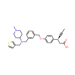 CC#C[C@@H](CC(=O)O)c1ccc(OCc2cccc(CN(Cc3ccsc3)C3CCN(C)CC3)c2)cc1 ZINC001772647746