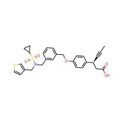 CC#C[C@@H](CC(=O)O)c1ccc(OCc2cccc(CN(Cc3ccsc3)S(=O)(=O)C3CC3)c2)cc1 ZINC001772611376