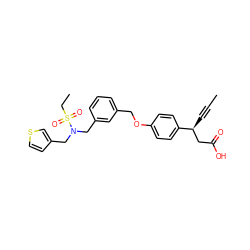 CC#C[C@@H](CC(=O)O)c1ccc(OCc2cccc(CN(Cc3ccsc3)S(=O)(=O)CC)c2)cc1 ZINC001772612948