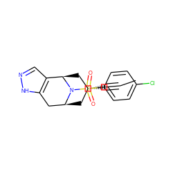 CC#C[C@@H]1C[C@H]2Cc3[nH]ncc3[C@@H](C1)N2S(=O)(=O)c1ccc(Cl)cc1 ZINC000045260659