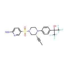 CC#C[C@@H]1CN(S(=O)(=O)c2ccc(N)nc2)CCN1c1ccc(C(O)(C(F)(F)F)C(F)(F)F)cc1 ZINC000103263605