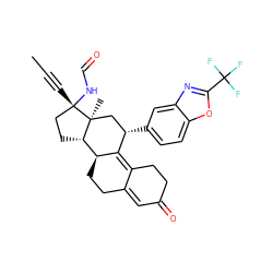 CC#C[C@]1(NC=O)CC[C@H]2[C@@H]3CCC4=CC(=O)CCC4=C3[C@@H](c3ccc4oc(C(F)(F)F)nc4c3)C[C@@]21C ZINC000082150997