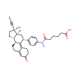 CC#C[C@]1(O)CC[C@H]2[C@@H]3CCC4=CC(=O)CCC4=C3[C@@H](c3ccc(N(C)C(=O)CCCCC(=O)O)cc3)C[C@@]21C ZINC000042835083
