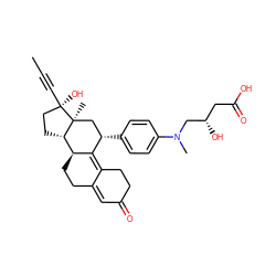 CC#C[C@]1(O)CC[C@H]2[C@@H]3CCC4=CC(=O)CCC4=C3[C@@H](c3ccc(N(C)C[C@@H](O)CC(=O)O)cc3)C[C@@]21C ZINC000028366102
