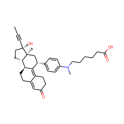 CC#C[C@]1(O)CC[C@H]2[C@@H]3CCC4=CC(=O)CCC4=C3[C@@H](c3ccc(N(C)CCCCCC(=O)O)cc3)C[C@@]21C ZINC000044351337