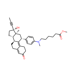 CC#C[C@]1(O)CC[C@H]2[C@@H]3CCC4=CC(=O)CCC4=C3[C@@H](c3ccc(N(C)CCCCCC(=O)OC)cc3)C[C@@]21C ZINC000042834539