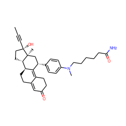 CC#C[C@]1(O)CC[C@H]2[C@@H]3CCC4=CC(=O)CCC4=C3[C@@H](c3ccc(N(C)CCCCCC(N)=O)cc3)C[C@@]21C ZINC000044306919