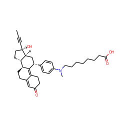 CC#C[C@]1(O)CC[C@H]2[C@@H]3CCC4=CC(=O)CCC4=C3[C@@H](c3ccc(N(C)CCCCCCCC(=O)O)cc3)C[C@@]21C ZINC000055760855