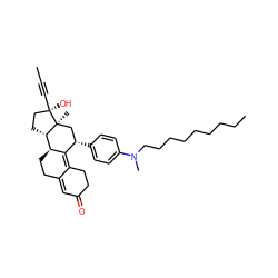 CC#C[C@]1(O)CC[C@H]2[C@@H]3CCC4=CC(=O)CCC4=C3[C@@H](c3ccc(N(C)CCCCCCCCC)cc3)C[C@@]21C ZINC000053276052