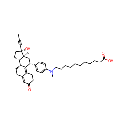 CC#C[C@]1(O)CC[C@H]2[C@@H]3CCC4=CC(=O)CCC4=C3[C@@H](c3ccc(N(C)CCCCCCCCCCC(=O)O)cc3)C[C@@]21C ZINC000053282599